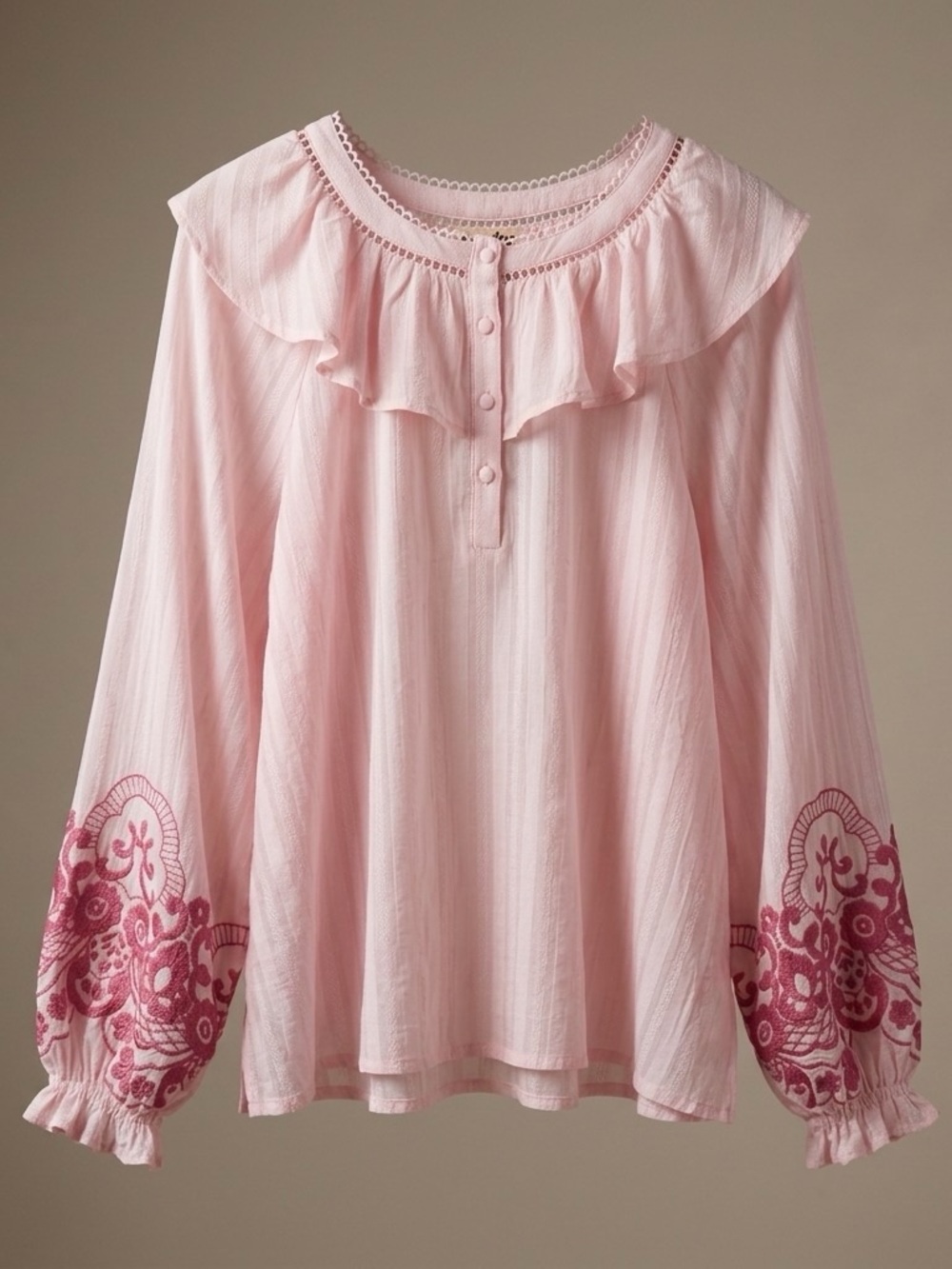 Savanna Jane Light Pink Blouse with Floral Embroidery